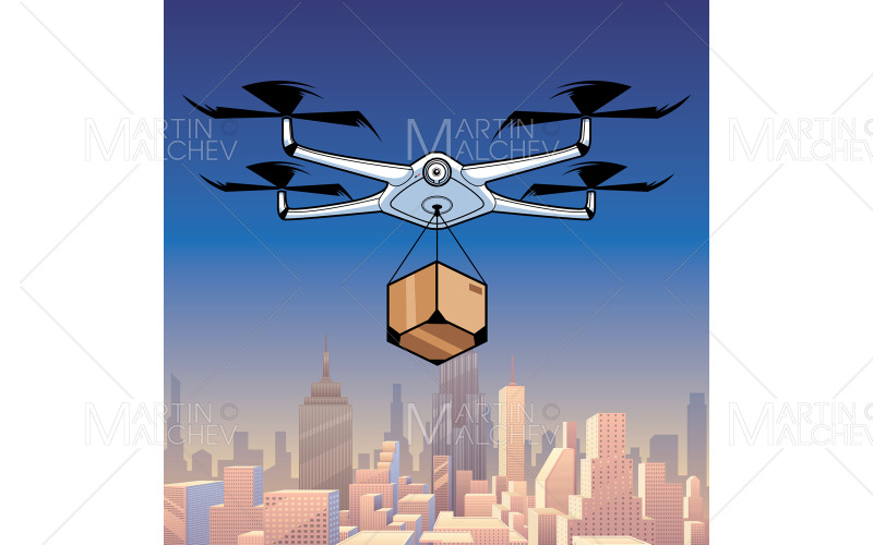 Drone Delivery In City Illustration