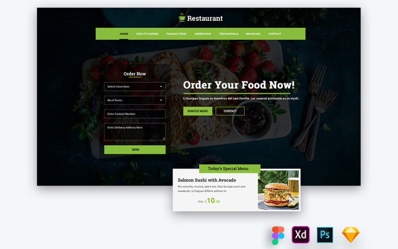 Hero Header for Food and Restaurant Websites UI Element