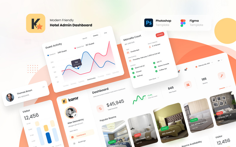 Kmar - Modern Hotel Admin Dashboard UI Template UI Element
