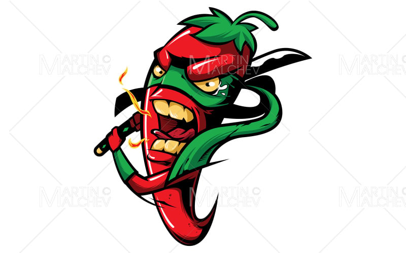 Hot Red Chili Pepper Ninja Illustration