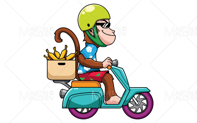 Monkey On Motor Bike Illustration