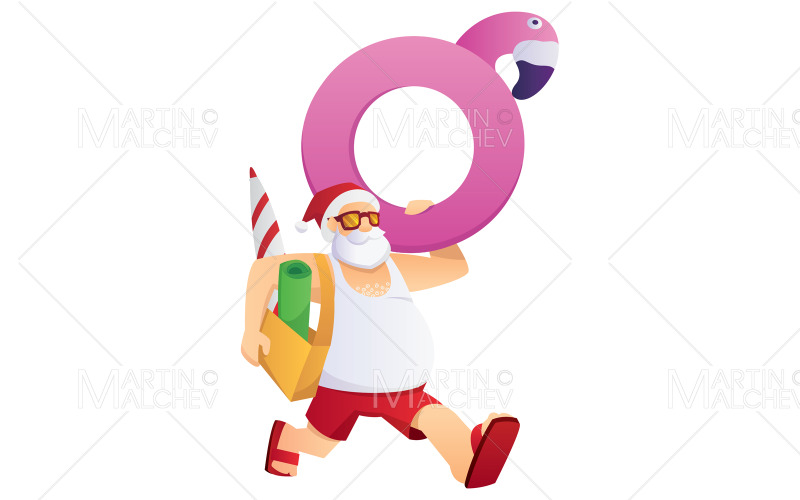 Santa Going To Beach Illustration