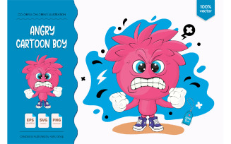 Angry Cartoon Boy - Vector Image