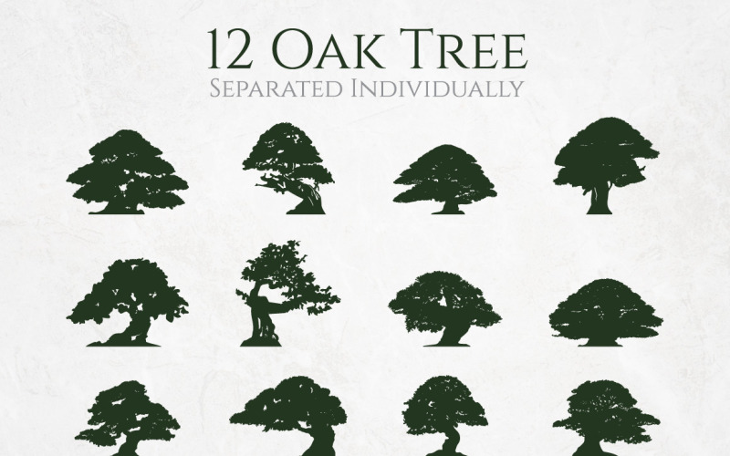 Artistic Big Oak Tree Silhouette Set Illustration