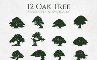 Artistic Big Oak Tree Silhouette Set