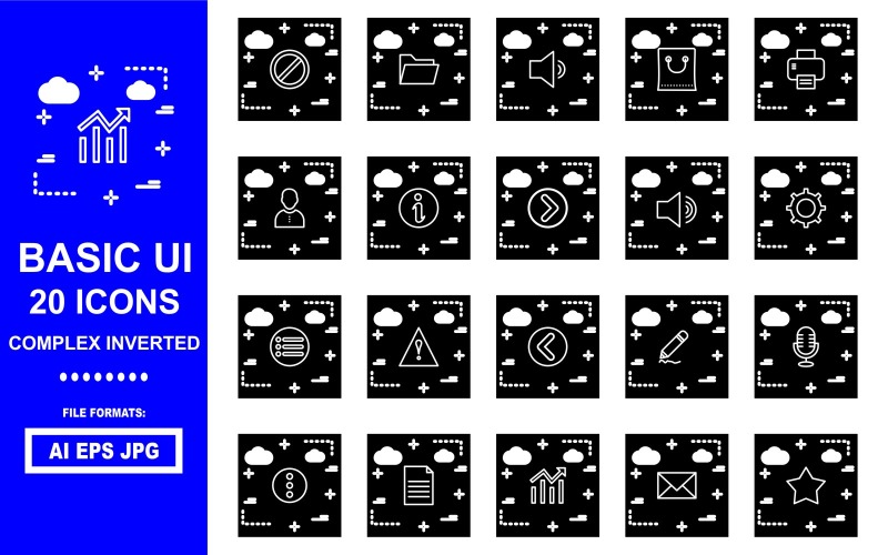 20 Basic UI Complex Inverted Icon Pack Icon Set