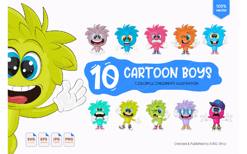 10 Cartoon Boys - Vector Image Vector Graphic
