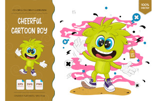 Cheerful Cartoon Boy, Poster - Vector Image