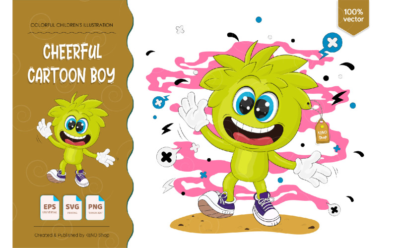 Cheerful Cartoon Boy, Poster - Vector Image Vector Graphic