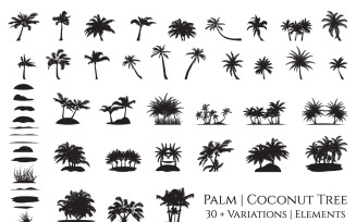 Coconut Palm Tree Silhouette Element Set