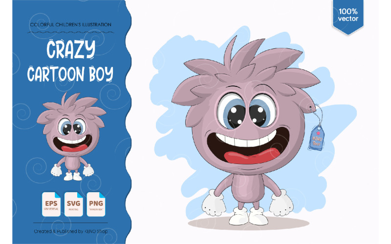 Crazy Cartoon Boy - Vector Image Vector Graphic