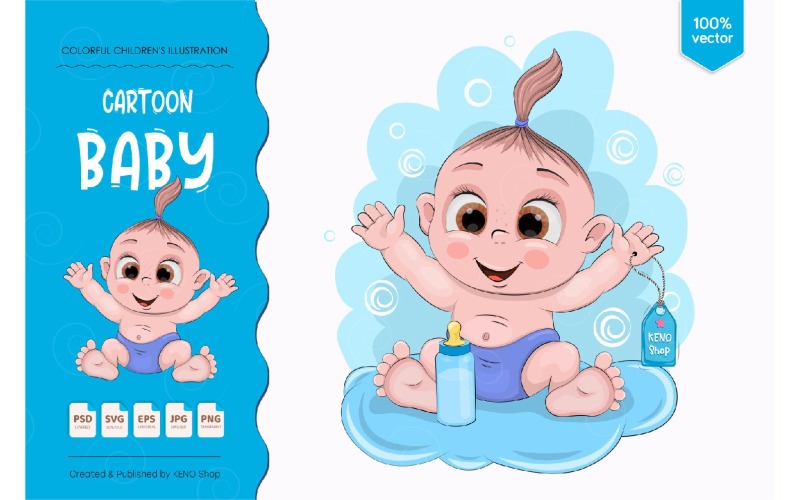 Cute Cartoon Baby - Vector Image Vector Graphic