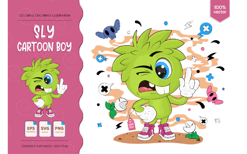 Sly Cartoon Boy - Vector Image Vector Graphic