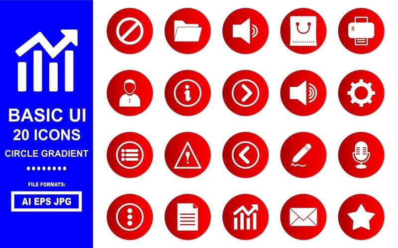 20 Basic UI Circle Gradient Icon Pack Icon Set