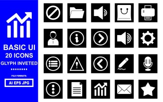 20 Basic UI Glyph Inveted Icon Pack