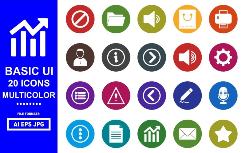 20 Basic UI Glyph Multicolor Icon Pack Icon Set