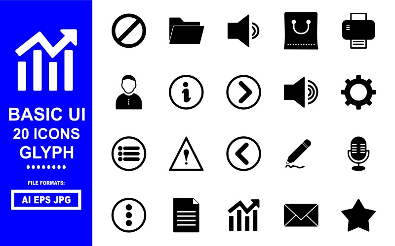 20 Basic UI Glyph Icon Set