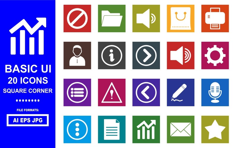 20 Basic UI Square Corner Icon Pack Icon Set