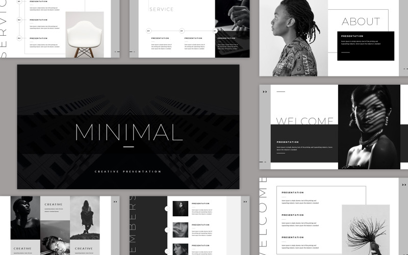 Minimal Black and White Presentation PowerPoint Template