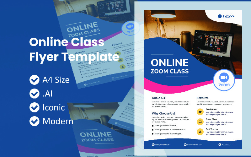 School Online Class Zoom Flyer Corporate Identity