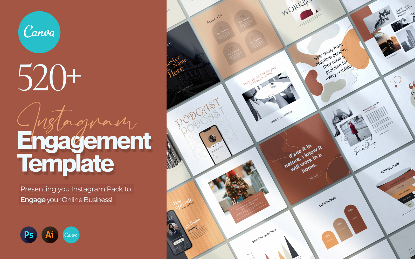 "All in One Instagram Creator for Coaches with Canva, PS & AI Social Media Template" Social Media Template №166183