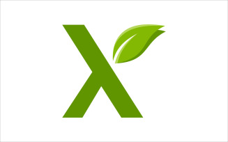 Green X Leaf Organic Vector Logo Template