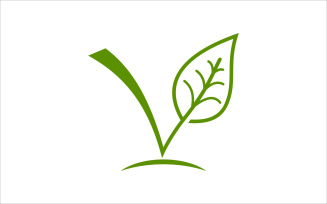 V Green Leaf Vector Logo Template