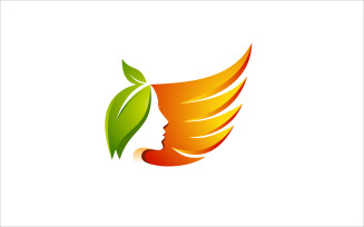 Beauty Face Leaf and Wings Vector Logo
