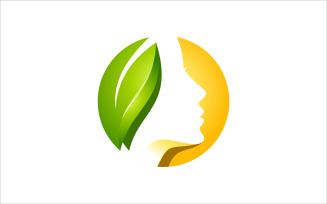 Beauty Women Face and Leaf Vector Logo