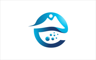 E Letter Mountain and Water Vector Logo