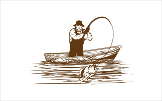Fisherman Flat Color Vector Logo