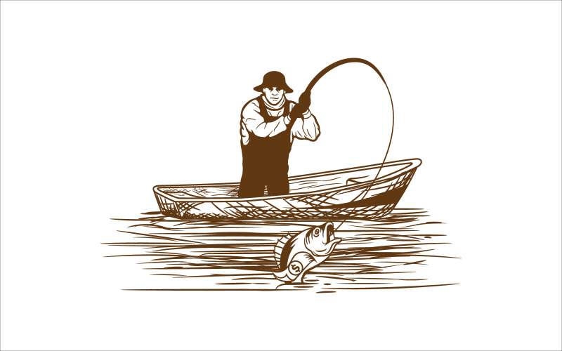 Fisherman Flat Color Vector Logo Logo Template