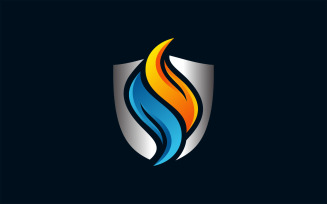 Shield Water Flame Vector Logo