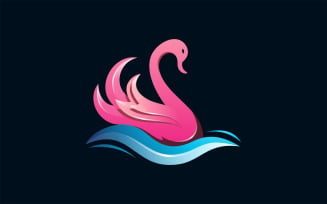 Swan Bird and Water Colorful Vector Logo Icon