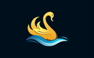 Swan Bird and Water Colorful Vector Logo