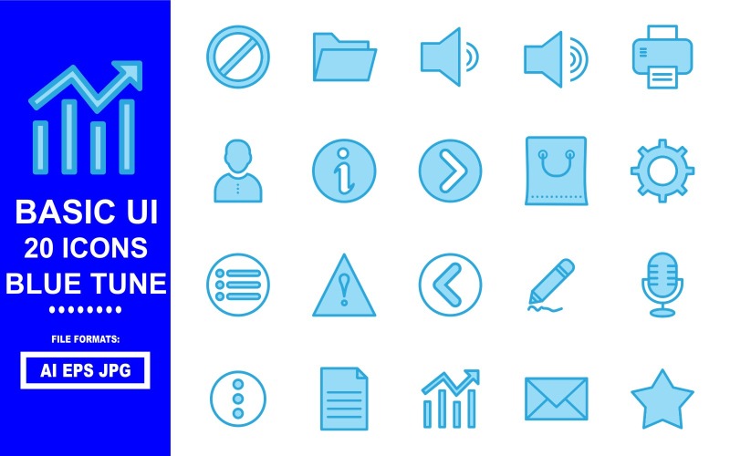20 Basic UI Blue Tune Icon Pack Icon Set