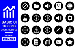 20 Basic UI Circle Inverted Icon Pack