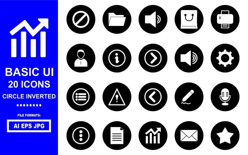 20 Basic UI Circle Inverted Icon Pack Icon Set
