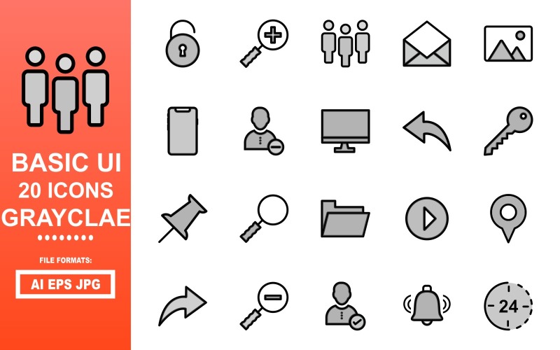 20 Basic UI Grayclae Icon Pack Icon Set