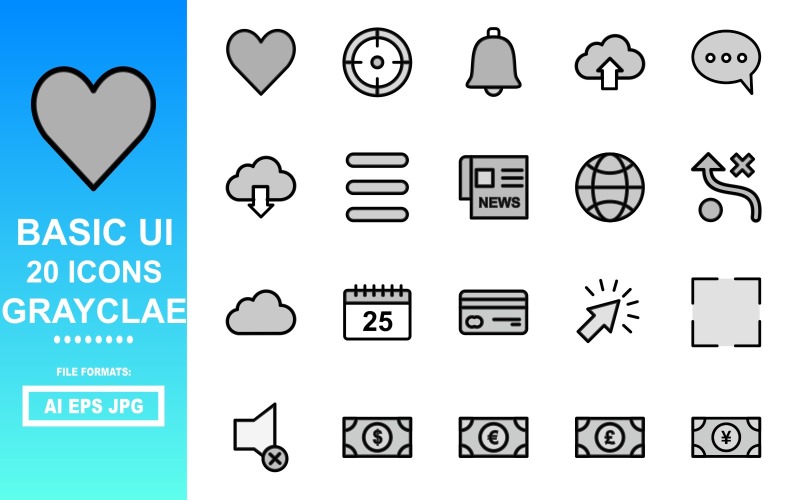 20 Basic UI Grayclae Icon Pack Icon Set