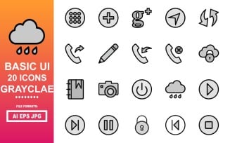 20 Basic UI Grayclae Icon Pack