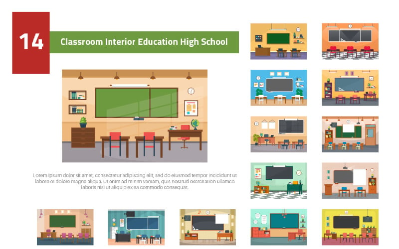 14 Classroom Interior Education High School Illustration