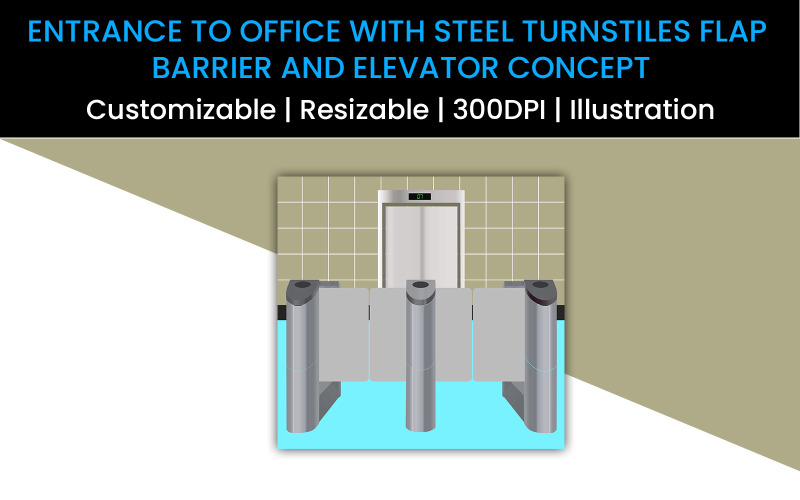 Entrance to Office with Steel Turnstiles Flap Barrier Illustration