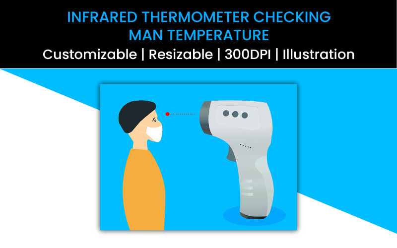 Infrared Thermometer Checking Man Temperature Illustration