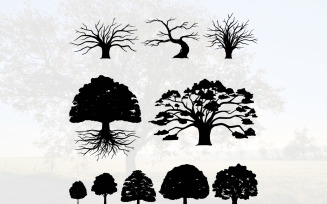Oak Tree Silhouette - Illustration Detail and Natural