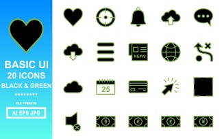20 Basic UI Black & Green Icon Pack