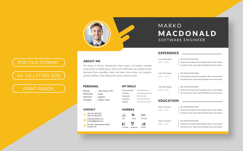 Yellow Curriculum Vitae Template Design Resume Template