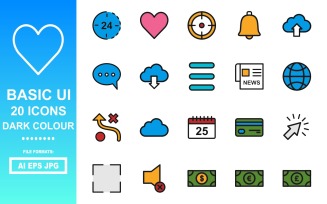 20 Basic UI Dark Colour Icon Pack