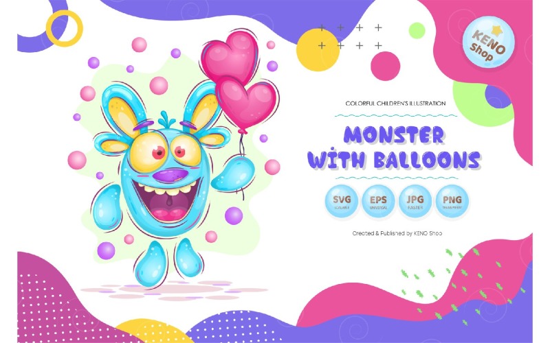 Monster with Balloons - Vector Image Vector Graphic
