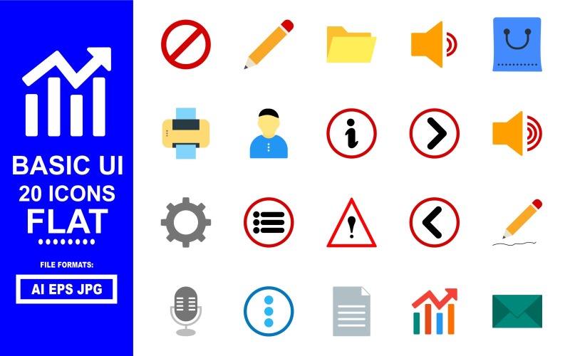 20 Basic UI Flat Icon Pack Icon Set